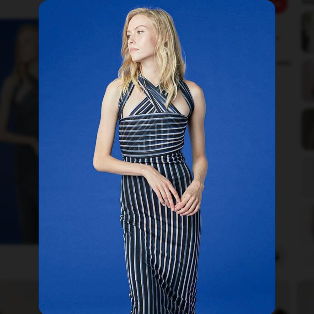 DIANE VON FURSTENBERG Black & White Asymmetrical Stripe Dress – Size 10